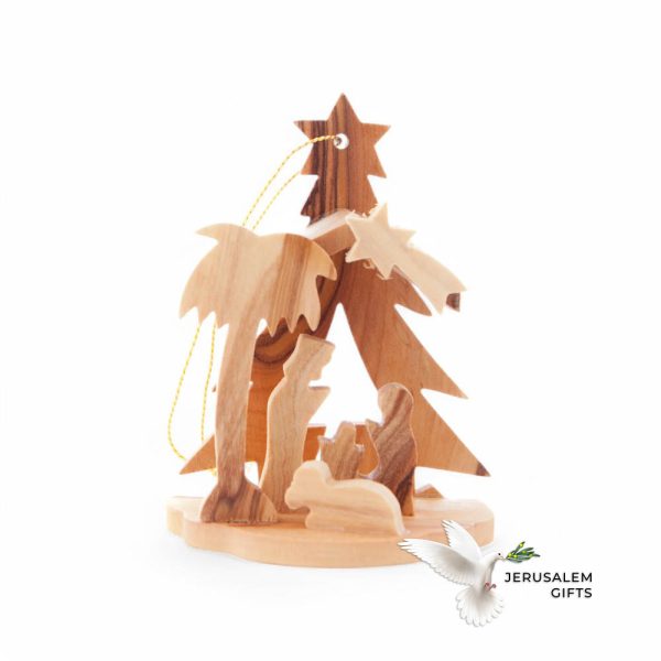 Christmas Tree Nativity Scene Ornament , Olive Wood from Bethlehem