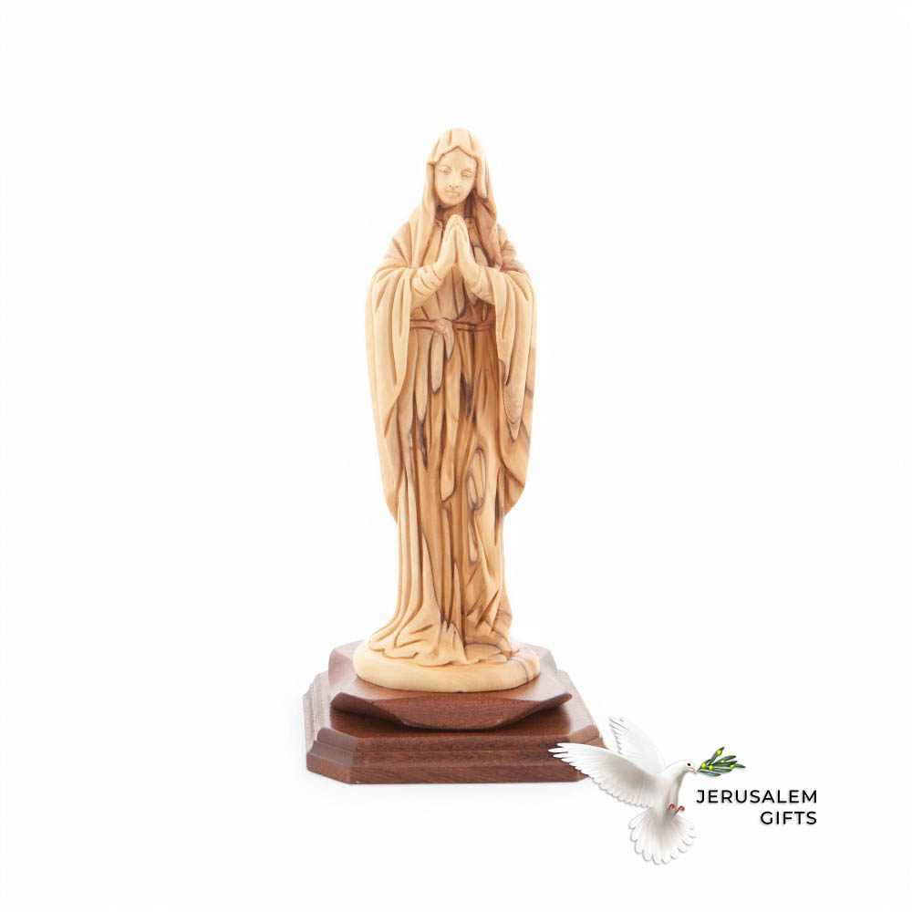 Praying Virgin Mary, 9.1" Olive Wood Carving Statue from Bethlehem