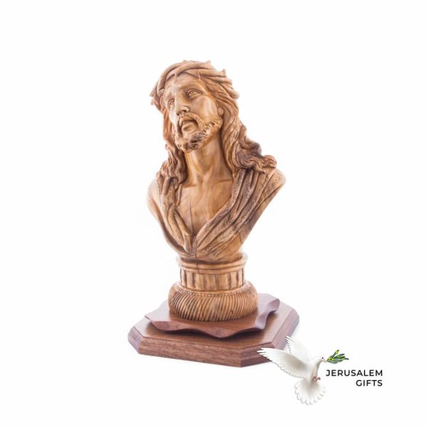 Bust of Jesus Christ, 14.5" Sculpture, Holy Land Olive Wood