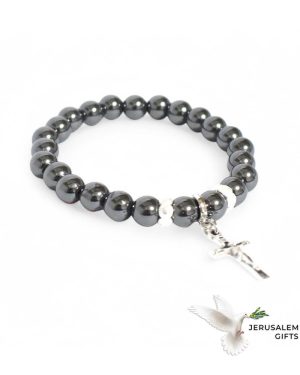 Hematite Bracelet Rosary with a Silver Plated Cross