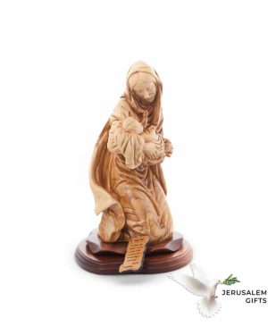 Virgin Mary Holding Holy Child, 13.4" Carved from the Holy Land Olive Wood