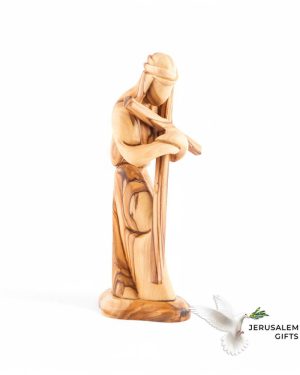 Jesus Christ "Holding Cross", 9.1" Carving in Olive Wood from Holy Land