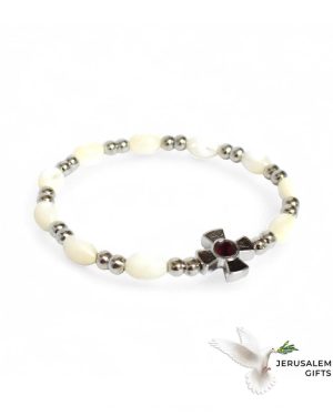 Mother of Pearl Bracelet 8 x 6mm Beads (Garnet Crystal Stone)
