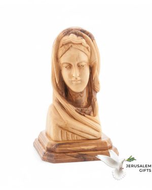 Virgin Mary Bust Statue, 9.1" Olive Wood Carving Statue from Bethlehem