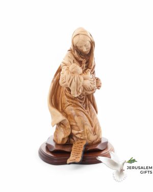 Virgin Mary Holding Holy Child, 13.4" Carved from the Holy Land Olive Wood
