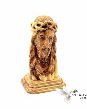Jesus Christ Bust Sculpture in Holy Land Olive Wood, 9.8"
