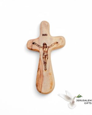 Comfort Pocket Cross Crucifix , 4.3" Olive Wood from Holy Land
