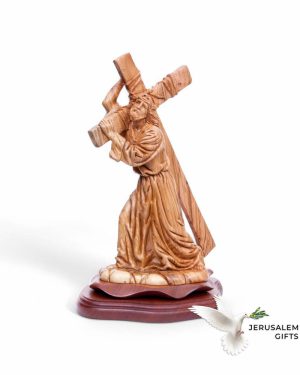Jesus Christ Carrying Cross, 13.8" Wood Carving from Holy Land