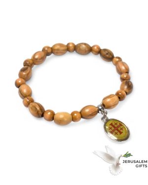 Oval Olive Wood 9 6 mm Beads Bracelet with Virgin Mary and Baby Jesus