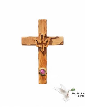 Cross with Holy Spirit Dove, 6' Holy Land Olive Wood