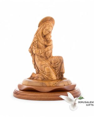 Virgin Mary with Baby Jesus, 10.4" Olive Wood Statue from Bethlehem