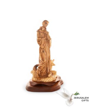 St. Francis Assisi with Animals Statue 13.4" Hand Carved Olive Wood from Holy Land